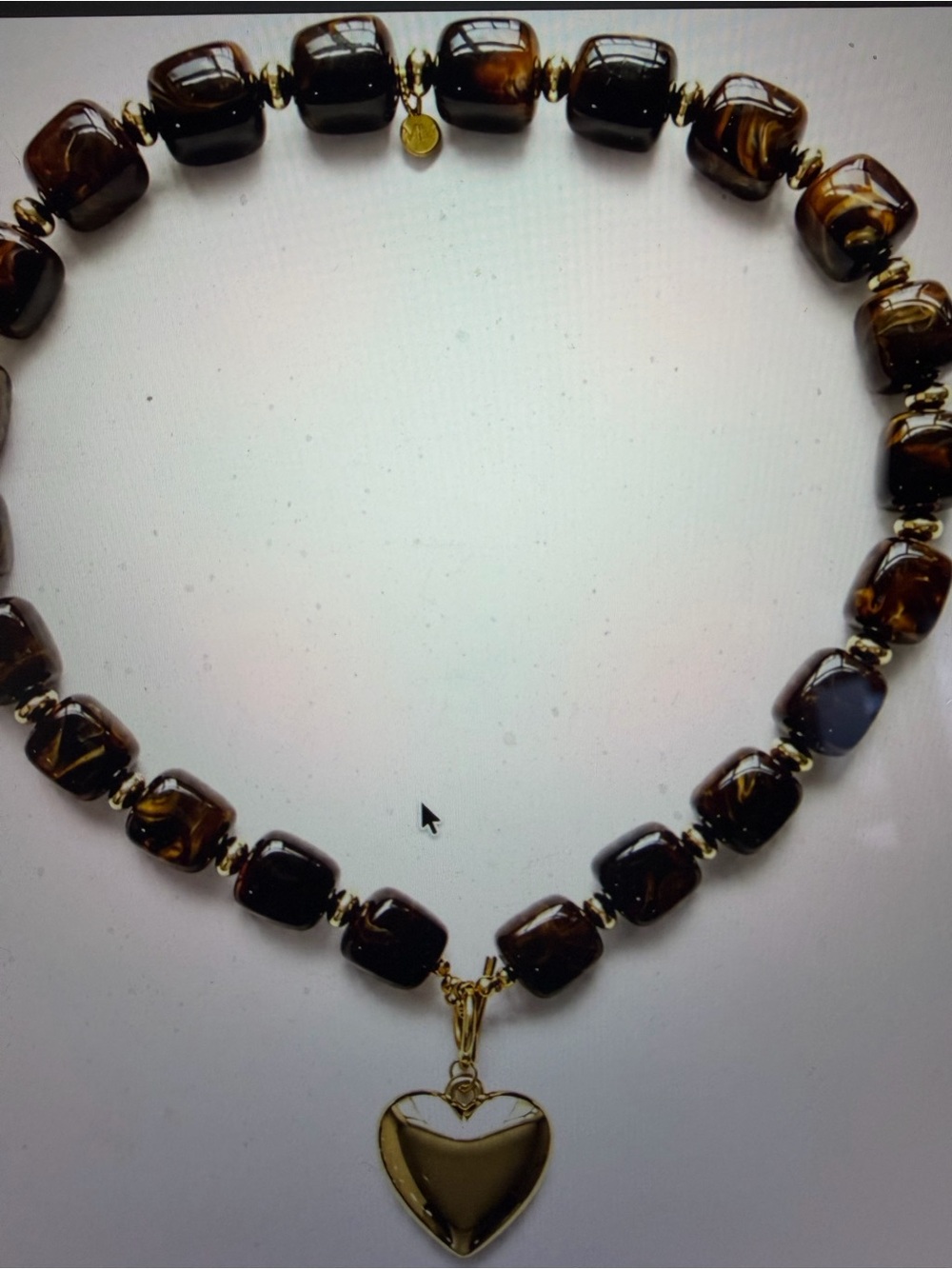 Mayamar Designer Heart Pendant Brown Bead Necklace - Gold Tone